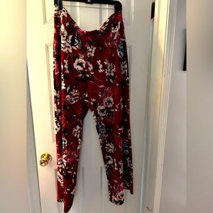 Burgundy floral wide-leg pants